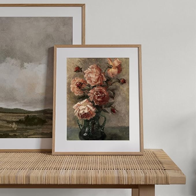 XOCUUI Wall Art For Living Room Unframed Wall Decorations Rose In Vase Home Wall Art Decor Flower Pictures for Living Room Bathroom Kitchen Wall Decor 8x10in
