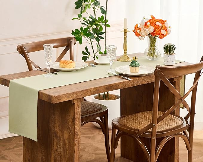 Letjolt Sage Green Table Runner 72 Inches Long Rustic Table Runner Cotton Runner Plain Table Decor