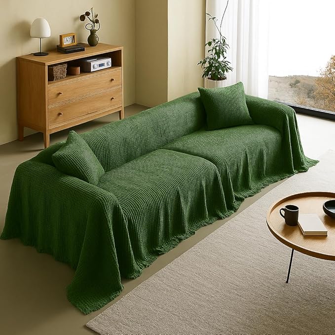Washable Couch Cover %100 Cotton- Perfect for L-Shape, U-Shape & Sectional Sofas, Forest Green Couch Cover, Extra Large Sofa Cover, 3, 4 Seater Slip Cover (Forest Green, 71x98 inches - 180x250 cm)