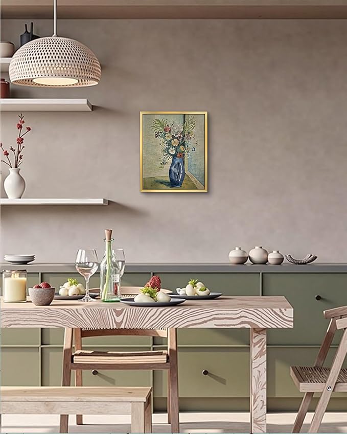 AIMAILON Vintage Gold Canvas Wall Art Framed Decor for Living Room Kitchen Colorful Wildflower Print Still Life Classical Home Decration Artwork Picture Desktop Decor 10x12