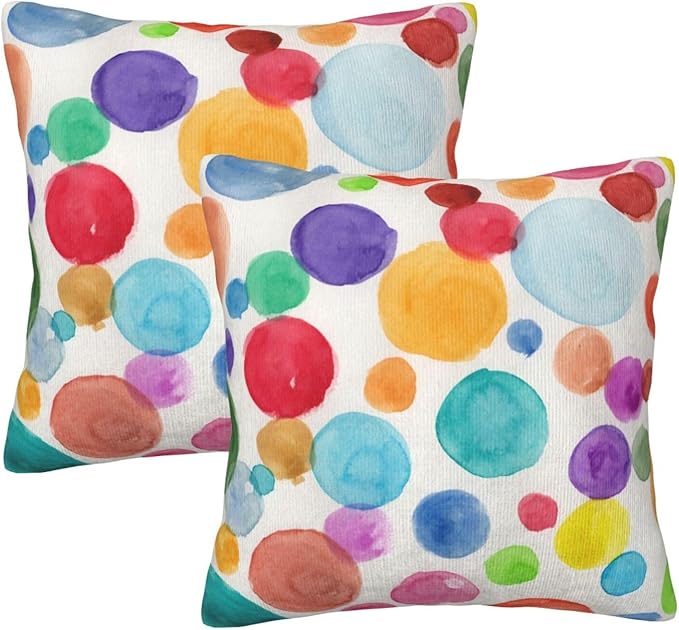 Colorful Polka Dot Pillow Covers 20x20 Inch Set of 2 Rainbow Colorful Circles Throw Pillow Cover Watercolor Circles Square Pillowcase Cushion Cases for Home Couch Bed Sofa