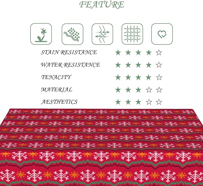 60x84 Inch Christmas Rectangle Tablecloth Pixels Snowflake Red Stripe Table Cloth Washable Durable Table Cover for Kitchen Dining Ugly Christmas Sweater Party Decor