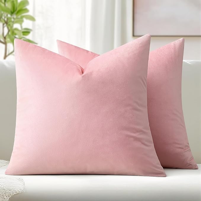 MIULEE Pack of 2 Pillow Covers Velvet Square Throw Pillow Covers Decorative Cushion Case for Spring Sofa Bedroom Couch 16x16 Inch Bright Pink