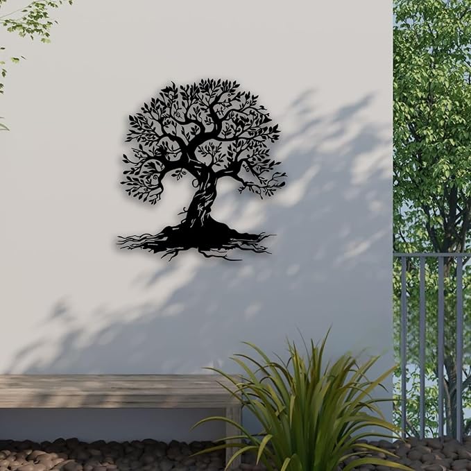 Tree of Life Metal Wall Decor - Room Decor Wall Art Home Decor for Living Room, Bedroom, Office, Garden, Courtyard (Black)