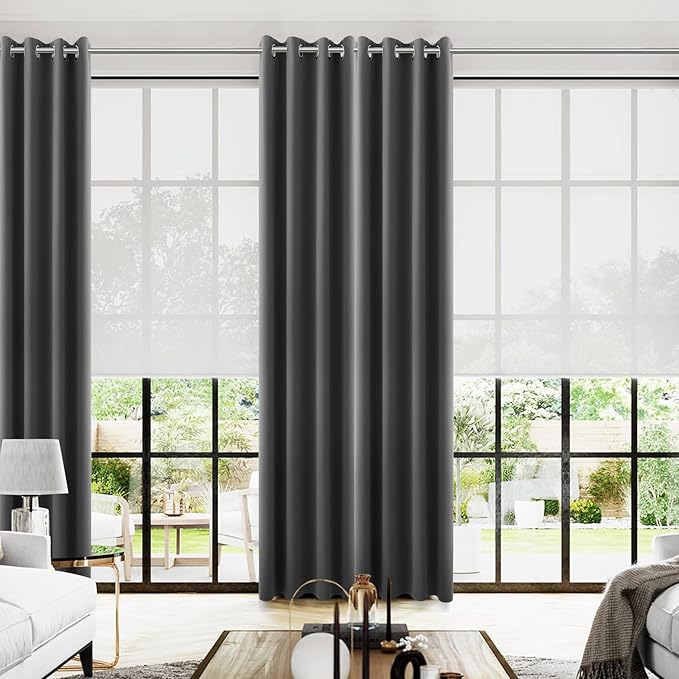 KOUFALL Extra Long Grommet Curtains Drapes,Blackout Unique Thick Polyester Black Out 102 Inch Long Ceiling to Floor Curtains
