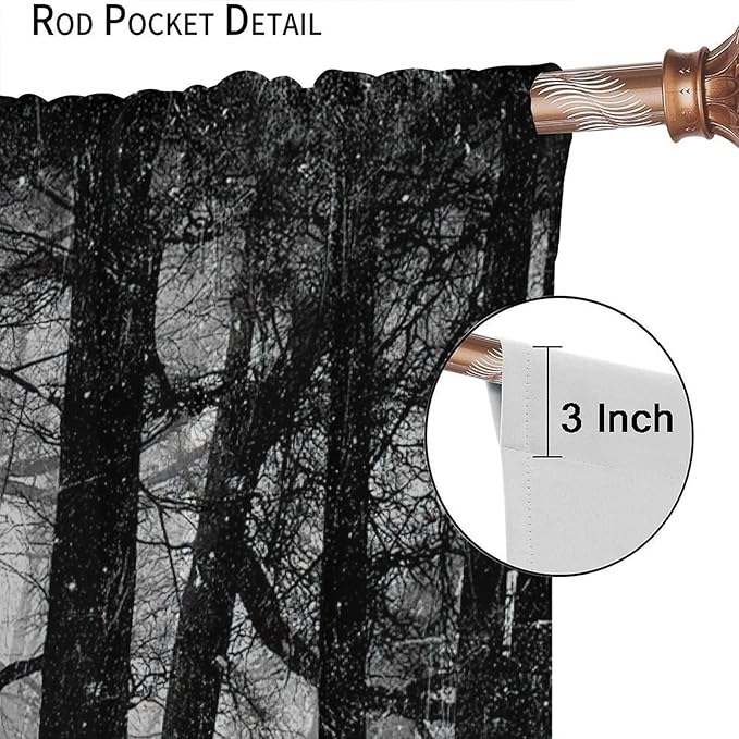 Gothic Forest Blackout Window Curtains, Halloween Style Foggy Forest Dead Trees Crow Print Curtains, for Bedroom Living Room 31.5(W)*72(L) 2 Panels
