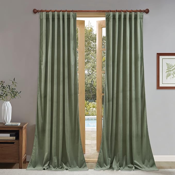 StangH Extra Long Sage Green Velvet Curtains 132 inches, Luxury Room Darkening Thermal Drapes for Floor to Ceiling Windows, Elegant Modern Home Decor, W52 x L132, 2 Panels
