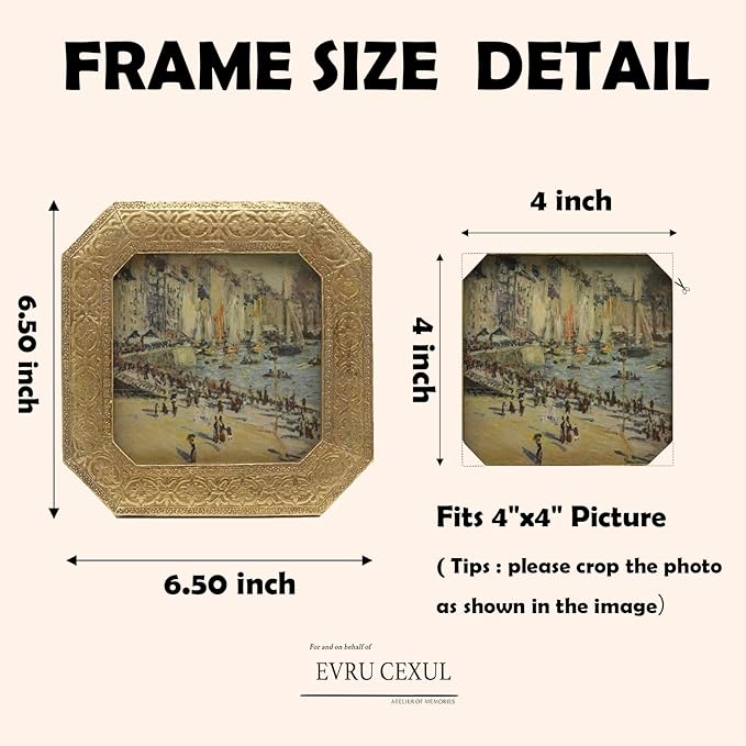 4x4 Vintage Picture Frame - Small Gold Antique Frame 4x4, Mini Square Ornate Frames 4 X 4 With Glass Front For Tabletop Photo Display And Wall Hanging, Vintage Wall Decor