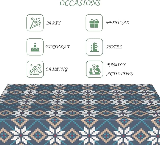 60x120 Inch Christmas Theme Rectangle Tablecloth Rhombus Winter Flower Dark Blue Table Cloth Washable Durable Table Cover for Kitchen Dining Banquet Ugly Christmas Sweater Party Decor