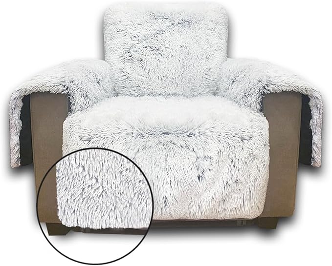 Plush and Fuzzy Shaggy Couch Cover, Dog Pad Faux Fur Sofa Cover, Water Resistant Slipcover, Non-Slip Furniture Protector for Kids,Dogs,Cats.(Magic Gray, Small-XL Chair)