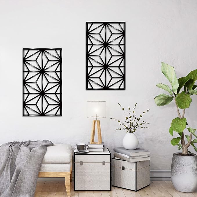 DUOOLN 2 Pcs Abstract Metal Wall Art, Minimalist Single Line Art Iron Hanging Picture, Modern Geometrical Metal Wall Sculptures Sign, For Living Room Bedroom Bathroom Study Room Home Decor- Black