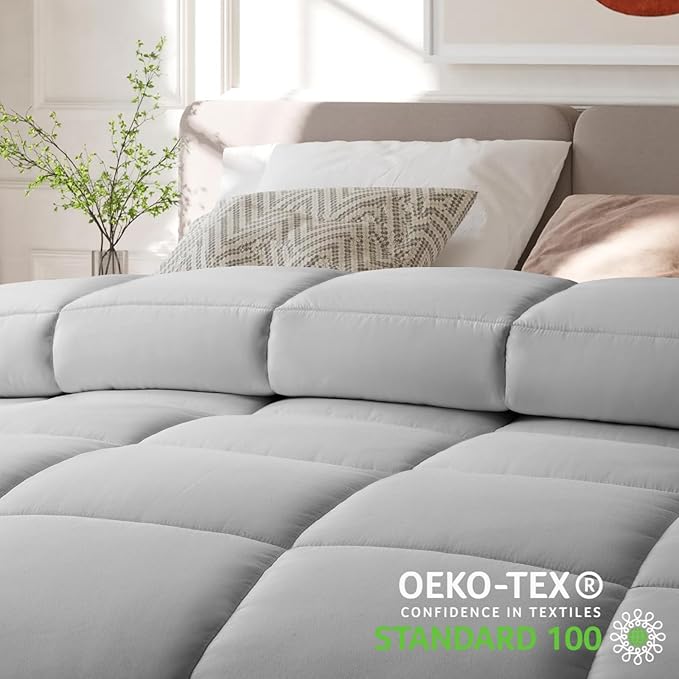 COHOME Quilted Oversized Queen Size Comforter - All-Season Down Alternative Duvet Insert - Luxury Hotel Soft Breathable Light Grey Comforter with Anti-Clump Tech & 8 Tabs -Reversible(98"x98")