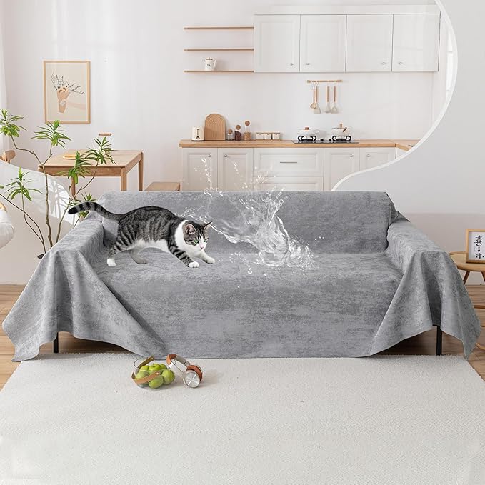 VClife Couch Cover for Dog, Anti Cat Scratch Furniture Protector Washable Sofa Covers for Sectional Sofa, Waterproof Couch Covers for 2 Cushion Couch Sofa,Couch Protector from Cat Claw, Grey, 71"X118"
