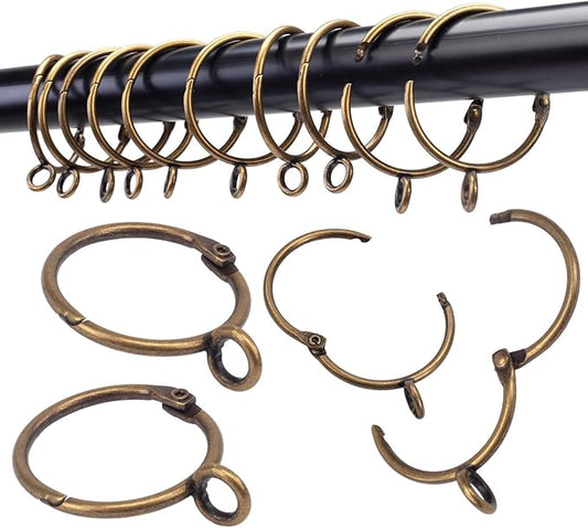 Openable Curtain Rings with Eyelet,24PCS Curtain Rings,Drapes Rings 1.25 in Interior Diameter,Hinge Snap-Joint Design, Fits Curtain Rods Up to 1 Inches Bronze TXZWJZ
