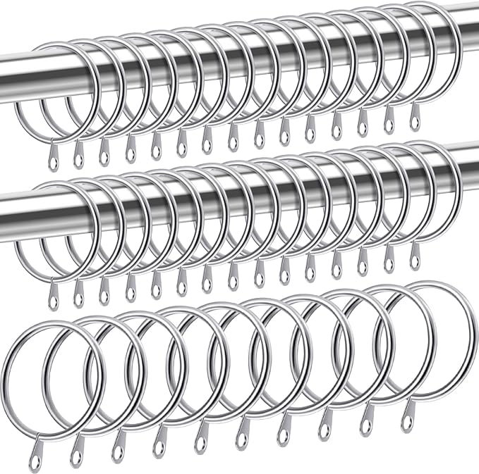 Shappy 40 Pack Metal Drapery Curtain Rod Rings with Eyelets Internal Diameter 1.69in Fits up to 1.3in Rod Hanging Drape Sliding Eyelet Silver Rings for Window Door Shower Bathroom