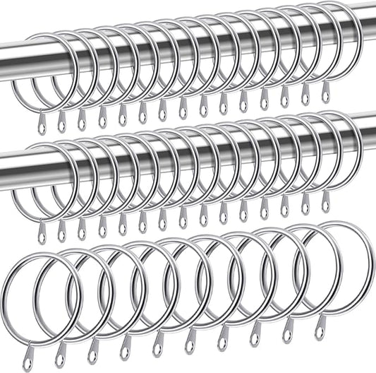 Shappy 40 Pack Metal Drapery Curtain Rod Rings with Eyelets Internal Diameter 1.69in Fits up to 1.3in Rod Hanging Drape Sliding Eyelet Silver Rings for Window Door Shower Bathroom