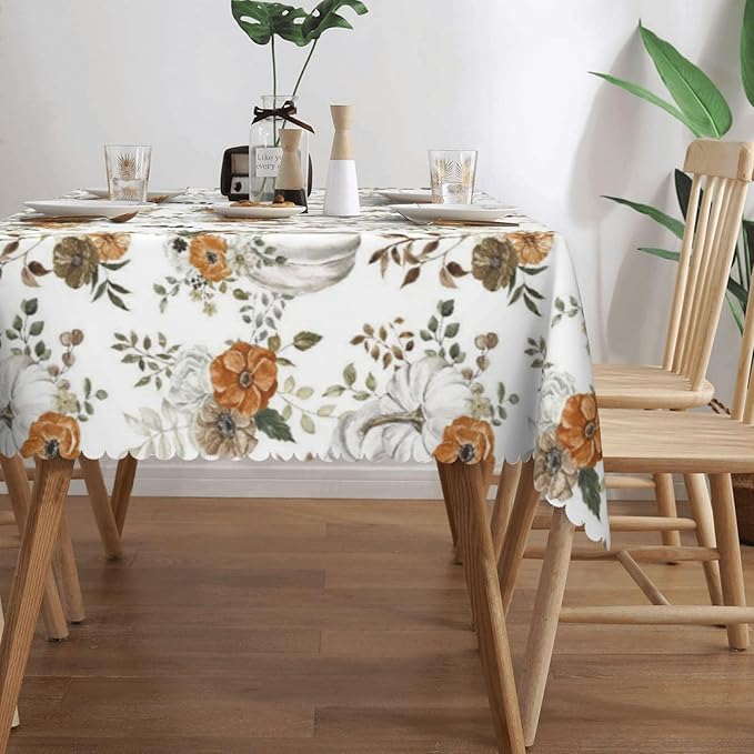 Fall Tablecloth for Dining Tables,Pumpkin Maple Leaves Rectangle Tablecloths Reusable Tabletop Decoration Holiday Thanksgiving Autumn Harvest Table Cover for Kitchen,Party,Picnic,54x72Inch