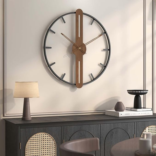 30 Inch Large Wall Clock for Living Room, Modern Silent Non Ticking Battery Operated Big Clock, Rustic Minimalist Wood Metal Frame Decorative Wall Clocks for Office, Bedroom, Kitchen
