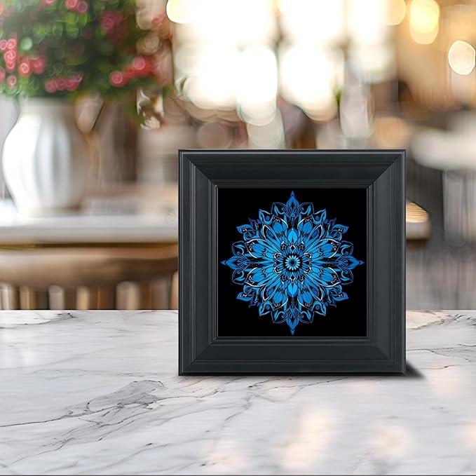 Brivoria Mandala Wall Art Home Decor, Framed Blue Mystic Waves Mandala Artwork, Modern Spiritual Accent for Bedroom Yoga Room Study or Meditation Space, Wall and Tabletop Display, 12x12