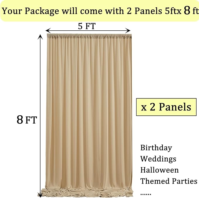 10ft x 8ft Wrinkle Free Beige Backdrop Curtains for Parties, Thick Fabric Photo Backdrop Drapes for Weddings Photography Birthday Party Backgrpund Decor