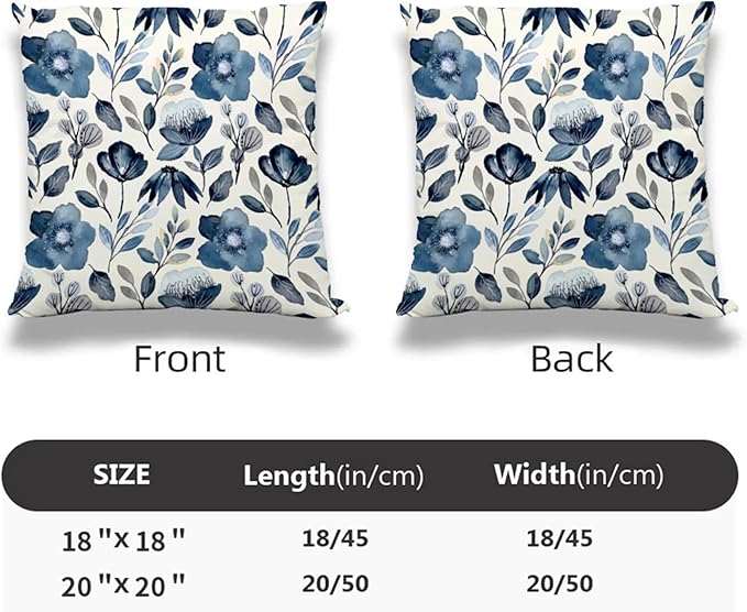 Blue Floral Pillow Covers 18x18 Inch Set of 2 Navy Blue Floral Throw Pillow Cover Chinoiserie Flowers Square Pillowcase Cushion Cases for Home Couch Bed Sofa