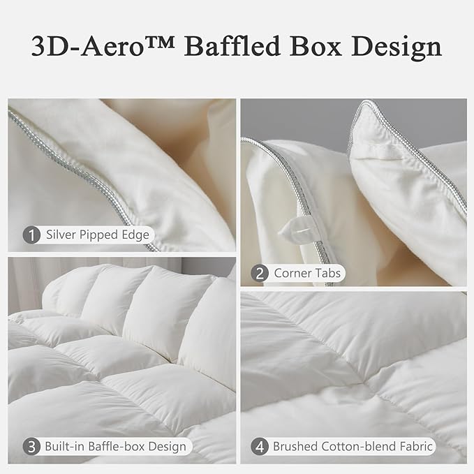 DWR Luxury Feather Down Fiber Comforter Super King Size, Ultra-Soft Egyptian Cotton-Blend Fabric, Heavy Weight for Cold Sleepers/Cold Weather Hotel Style Duvet Insert with Ties (120"x120", White)