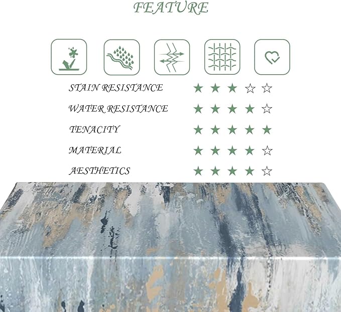 54x108 Inch Modern Abstract Art Rectangular Tablecloth Blue Gray Textured Brushstroke Grunge Table Cloth Waterproof Durable Table Cover for Kitchen Dining Artistic Home Party Studio Decor