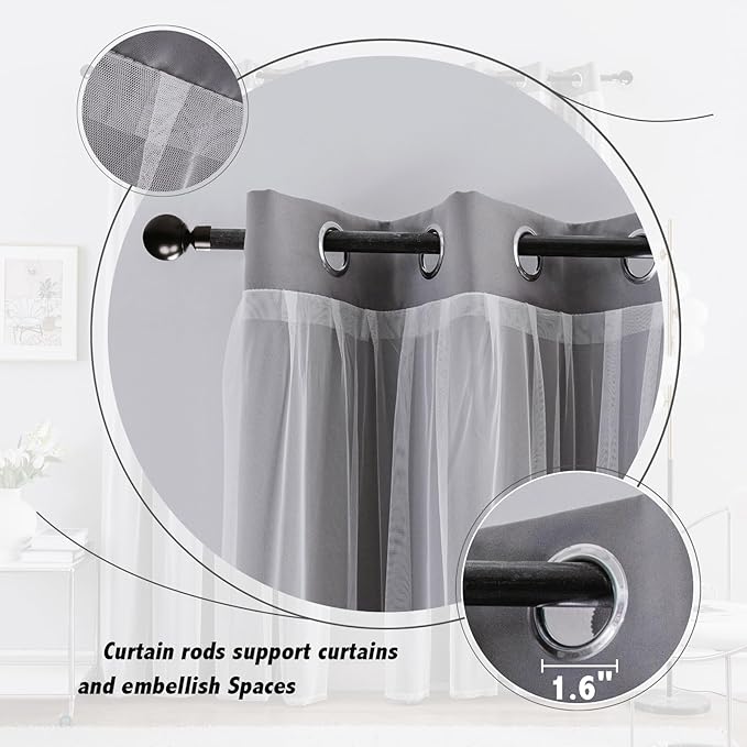 Anytime Home Curtains Blackout and Sheer Layered Solid Window Curtain Panel Pair with Grommet Top, 52Wx95L,Grey