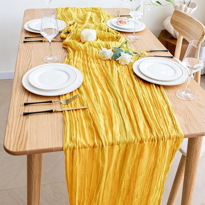 Wokceer Cheesecloth Table Runner Christmas 12Pack 10FT Gold Boho Gauze Fall Thanksgiving Cheese Cloth Table Runner for Party Rustic Sheer Table Runners for Baby Bridal Shower Wedding Easter Table
