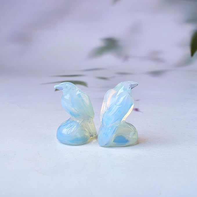 Natural Opal Crystal Raven Statue 2" Healing Crystal Handmade Sculpture Lucky Guardian Pocket Statues Reiki Meditation Office Home Decoration Gift