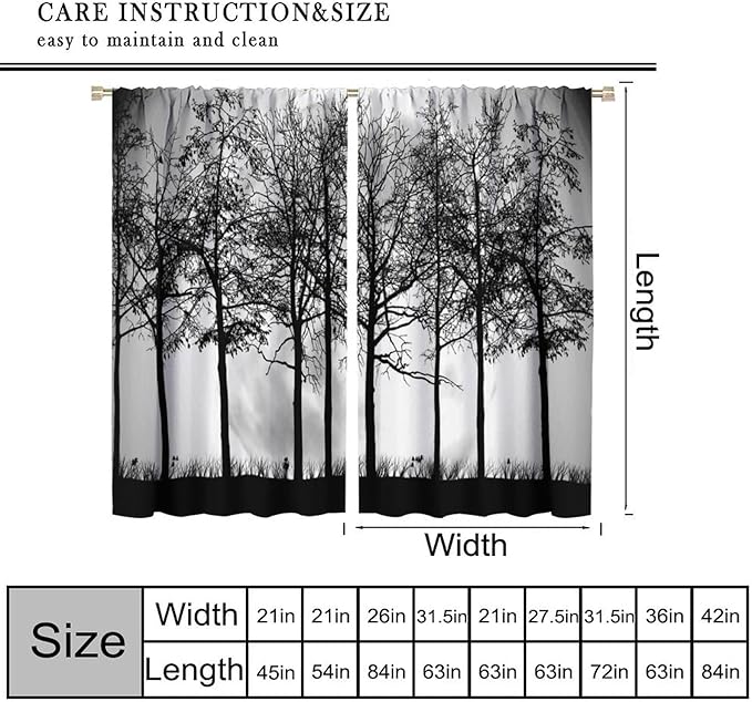 Gothic Forest Blackout Curtains, Black Tree Moon Spooky Foggy Mysterious Retro Window Drapes, for Living Room Bedroom 27.5(W)*63(L) 2 Panels
