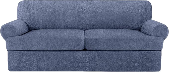 3 Piece T Cushion Sofa Slipcovers Stretch Couch Cover Furniture Covers with 2 Individual T Cushion Covers, Machine Washable for Living Room (Blue Gray, 2 Cushions)