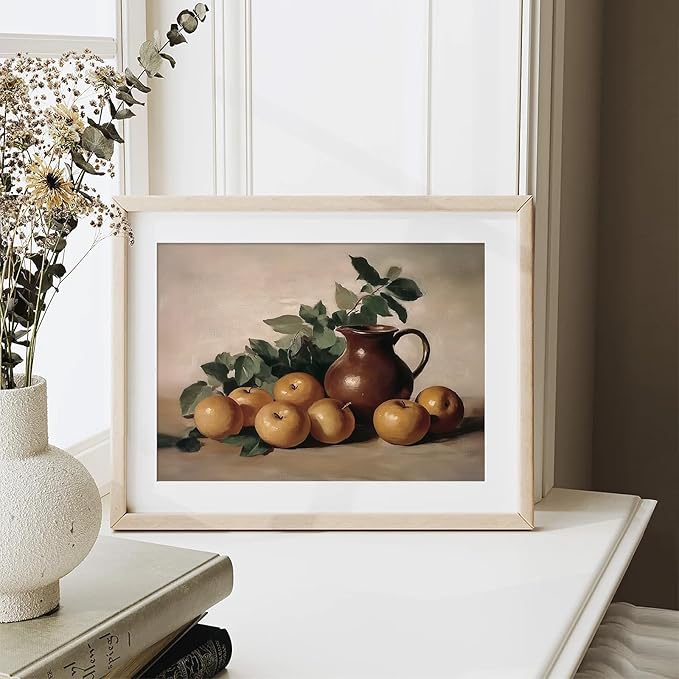 XOCUUI Farmhouse Canvas Vintage Aesthetic Room - Harvest Apples Still Life Oil Painting Artwork Abstract Decor Pictures Prints - Farmhouse Fruit for Bedroom Kitchen 8x10in - Unframed