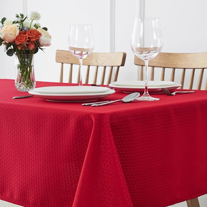 maxmill Weaved Texture Tablecloth Water Resistance Antiwrinkle Spillproof Soft Washable Christmas Table Cloth for Dining Room, Banquet Parties Holiday Dinner, Rectangle 70 x 108 Inch, Red