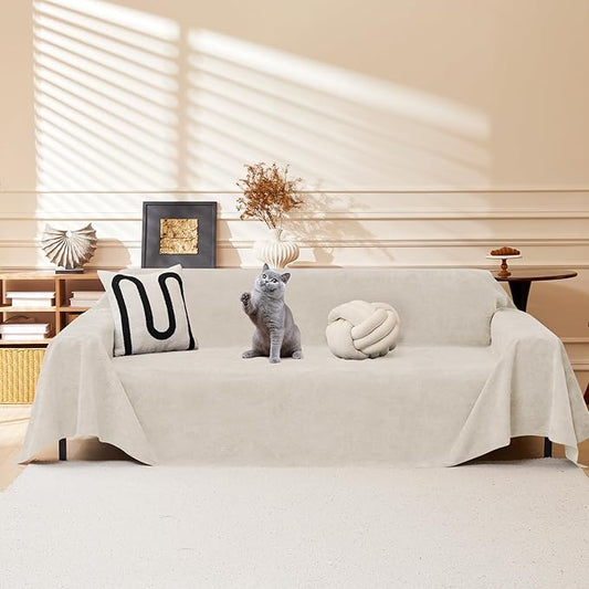 Couch Cover for 3-4 Cushion Couch Sofa Cover Water Resistant Couch Covers for Sofa, Sofa Covers Washable Pet Couch Covers, Sofa Slipcover Non-Slip L Shape Couch Cover, 71''x150'', White