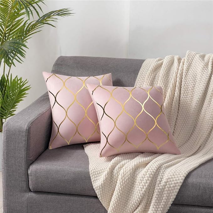 Gold Velvet Euro Sham Pillow Covers: 2 Pack 26x26 Inch Square Decorative Pillow Cases for Bedroom Sofa Couch Living Room, Pink