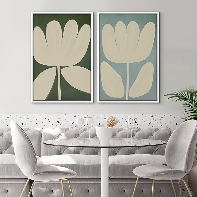 SIGNWIN Framed Canvas Print Wall Art Set Minimalist Floral Neutral Beige Flower Illustrations Modern Art Minimal Boho Colorful for Living Room, Bedroom, Office - 24"x36"x2 WHITE