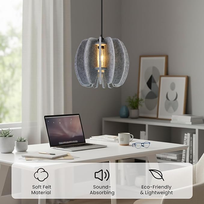 Pendant Light with Felt Lampshade, Modern Hanging Lamp Fixture, DIY Acoustic Pendant Light Chandeliers for Kitchen Island, Living Room, Dining Room, Bedroom, Office (D11.8"x10.2")