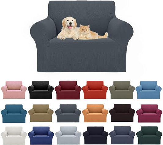 Cupuamon 2025 New Stretch Chair Sofa Slipcovers Couch Cover for 1 Seater Furniture Protector Sofa Covers with Elastic Bottom Jacquard Fabric Small Checks for Pets, Kids - Grey