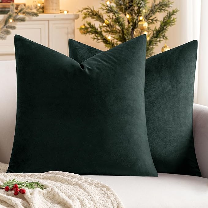 MIULEE Pack of 2 Velvet Pillow Covers Christmas Decorative Lumbar Rectangle Pillowcase Soft Solid Cushion Case for Sofa Couch Bedroom Car 12x12 Inch Army Green