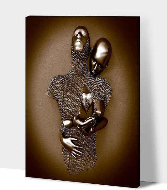 HIPOCAPO 3D Metal Effect Wall Art - Love Heart Canvas Art, Gold Decor for Living Room, Romantic Couple Room Framed 32”x48”x1Pcs 3d Art-31