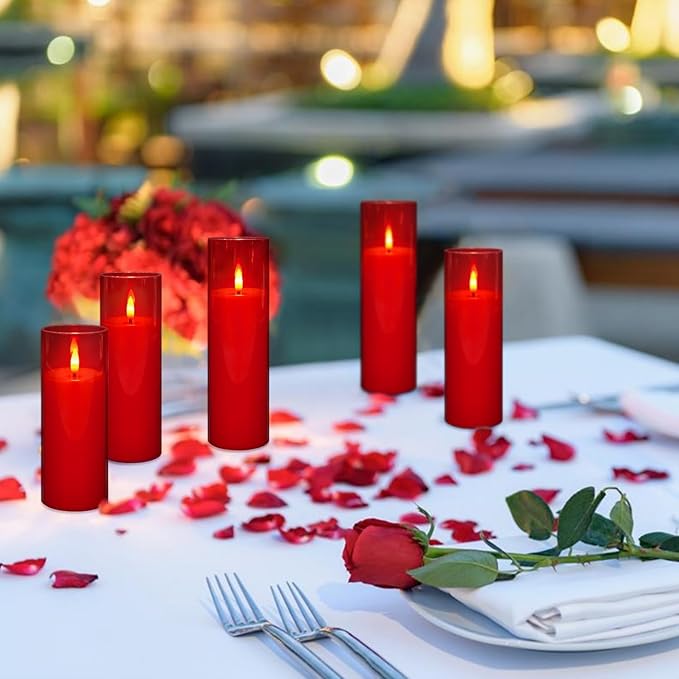 24-Pack Flameless LED Pillar Candles with Remote & Timer - Realistic Flickering Christmas Candles for Holiday Decor, Winter Wedding, Fireplace Mantel, Festive Home Ambiance (Red)