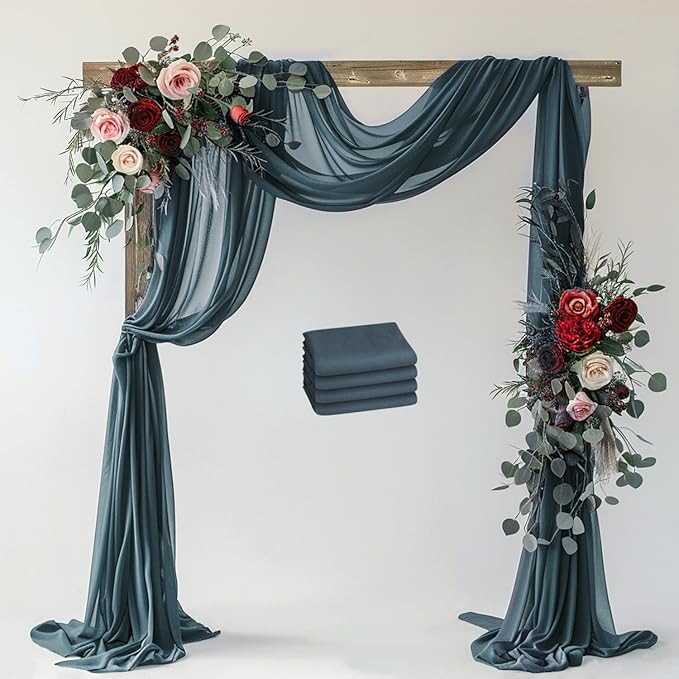 Wedding Arch Draping Fabric 4 Panels 28.7" x 20FT Grey Blue Sheer Chiffon Backdrop Drapes for Wedding Ceremony Birthday Party Bridal Shower Outdoor Decoration