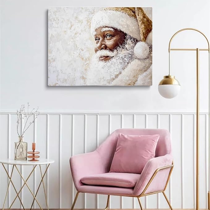 Vintage Black Santa Portraits Art Print,Retro Santa Painting,African American Christmas Artwork,Beige Santa Claus Portrait,Vintage Holiday Decor