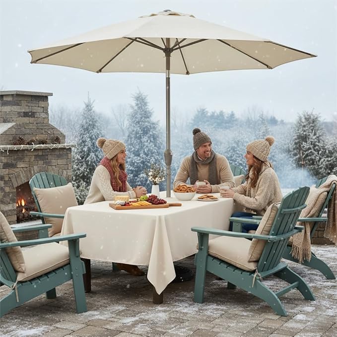 LUSHVIDA Rectangle Outdoor Tablecloth with Umbrella Hole and Zipper, 60x84 Inch Beige, Washable Waterproof Table Cloth Spill Proof Wrinkle Free Table Cover for Patio Spring Summer Picnic BBQS