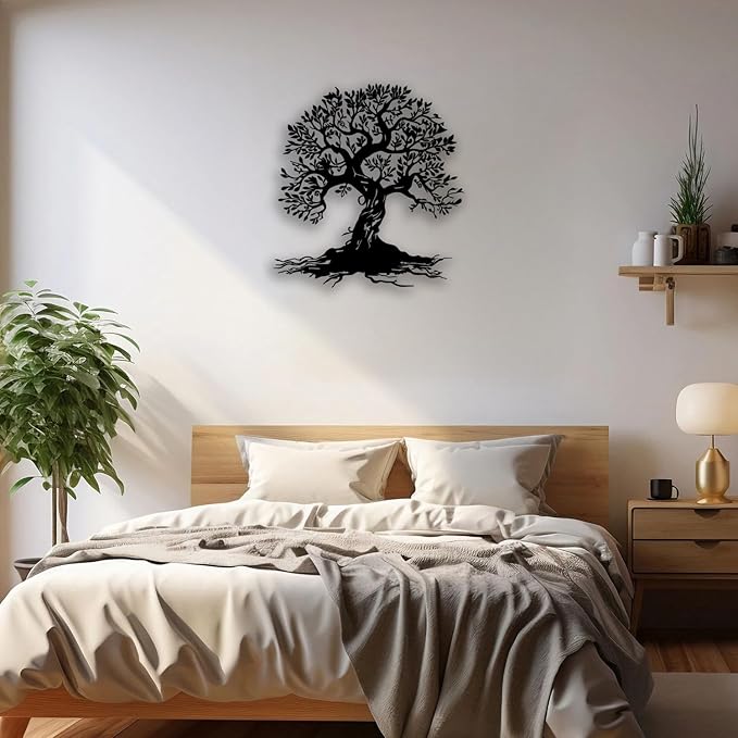 Tree of Life Metal Wall Decor - Room Decor Wall Art Home Decor for Living Room, Bedroom, Office, Garden, Courtyard (Black)