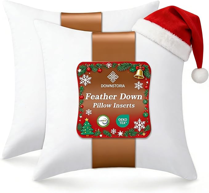 24x24 Euro Pillow Inserts Pack of 2, Decorative Feather Down Pillows with 100% Cotton Cover,Throw Pillow for Bed, Couch and Sofa.