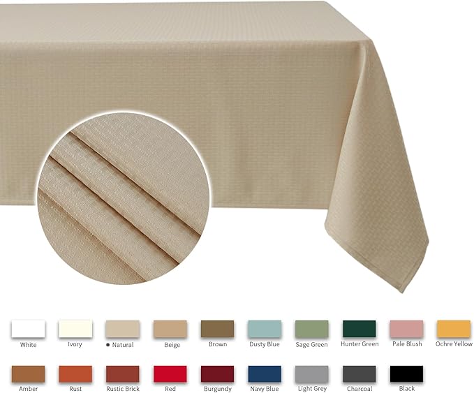 maxmill Weaved Texture Rectangle Tablecloth Water Resistant Wrinkle Free Spill-Proof, Soft Table Cloth for Dining Room Decoration, Banquet Parties Event Holiday Dinner, 60 x 84 Inch Natural
