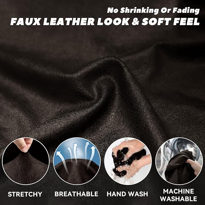 Sofa Slipcover with Armrest Pockets 4-Piece Set, Stretch Faux Leather Extra Large Couch Covers for 3-Cushion Couches(Fits 98-112") - Machine Washable, Pet & Kid Friendly - Coffee