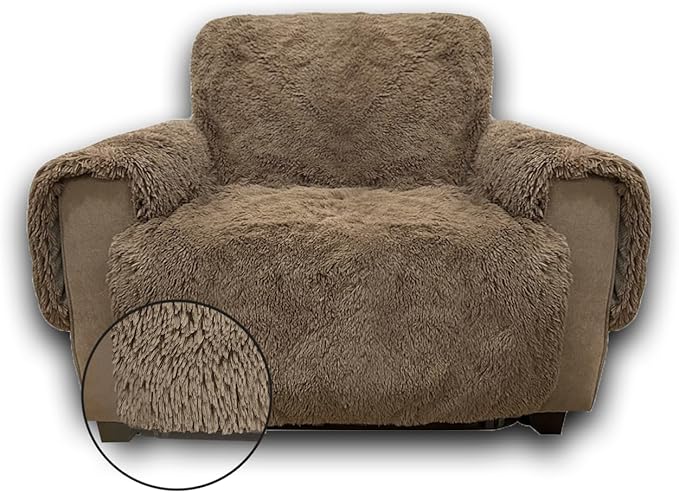 Plush and Fuzzy Shaggy Couch Cover, Dog Pad Faux Fur Sofa Cover, Water Resistant Slipcover, Non-Slip Furniture Protector for Kids,Dogs,Cats.(Brown, Small-XL Chair)